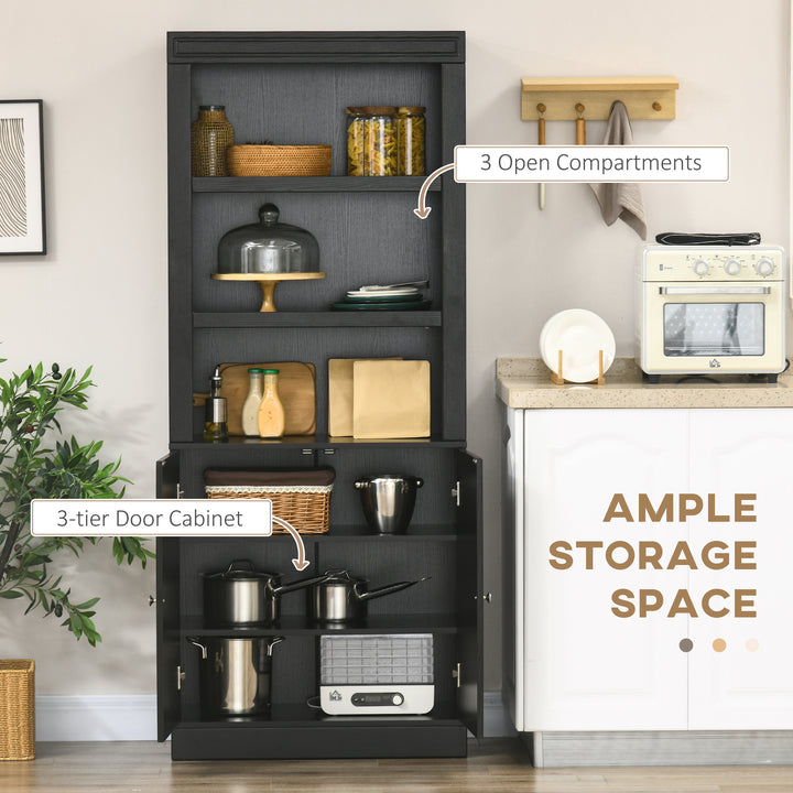 HOMCOM 72" Kitchen Buffet with Hutch, Freestanding Cupboard, Pantry with 6-Tier Shelving, 2 Doors Cabinet with Adjustable Shelves, White, Wood Grain