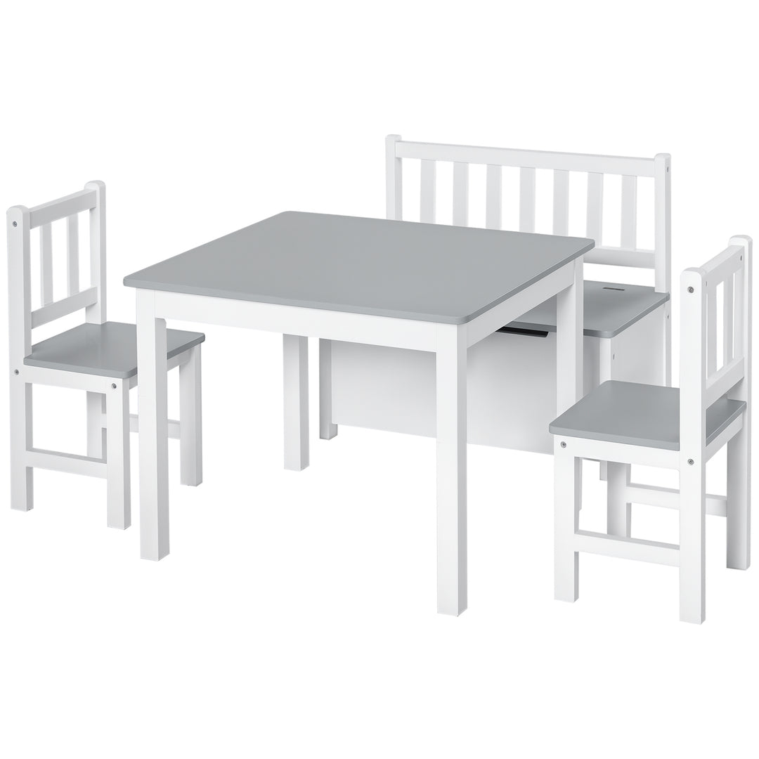 Qaba 4-Piece Set Kids Wood Table Chair Bench with Storage Function Gift for Toddlers