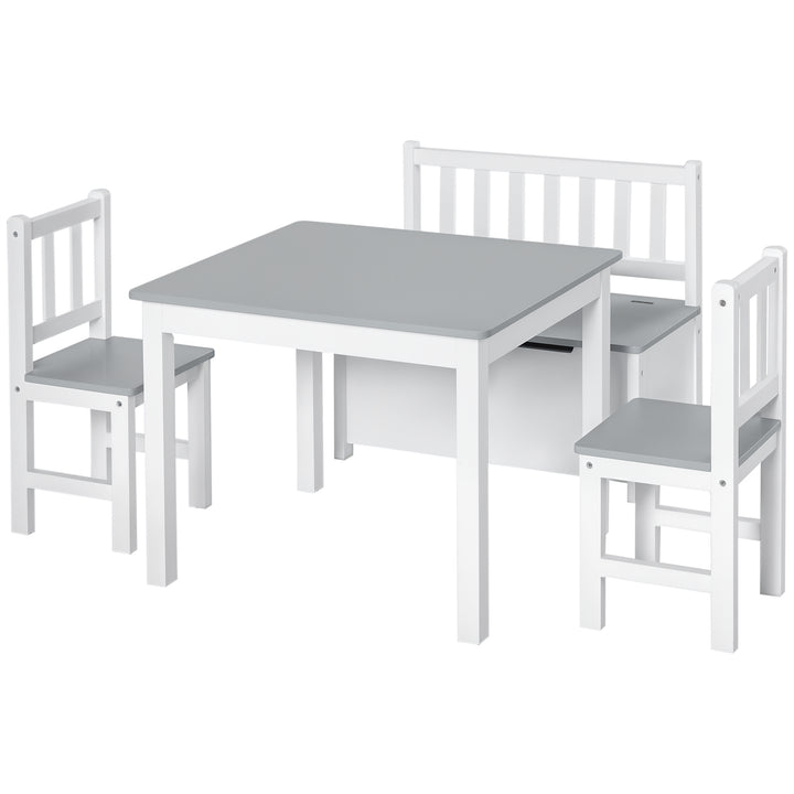 Qaba 4-Piece Set Kids Wood Table Chair Bench with Storage Function Gift for Toddlers