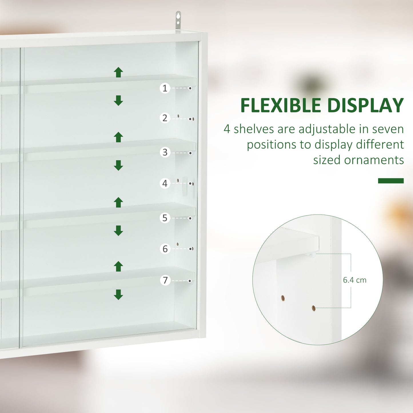 HOMCOM 5-Tier Display Cabinet, Shot Glass Display Case, Glass Curio Cabinet with 2 Glass Doors and 4 Adjustable Shelves, White