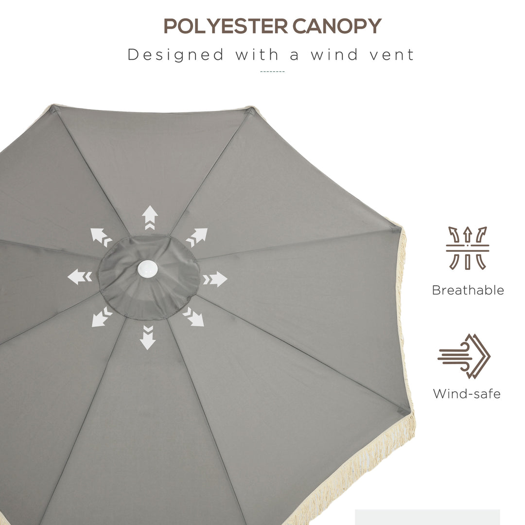 Outsunny 8.7 x 8.7 ft Outdoor Umbrella with Tilt, Vent, Patio Market Table Umbrella Parasol with Fringed Ruffles and Crank, Grey