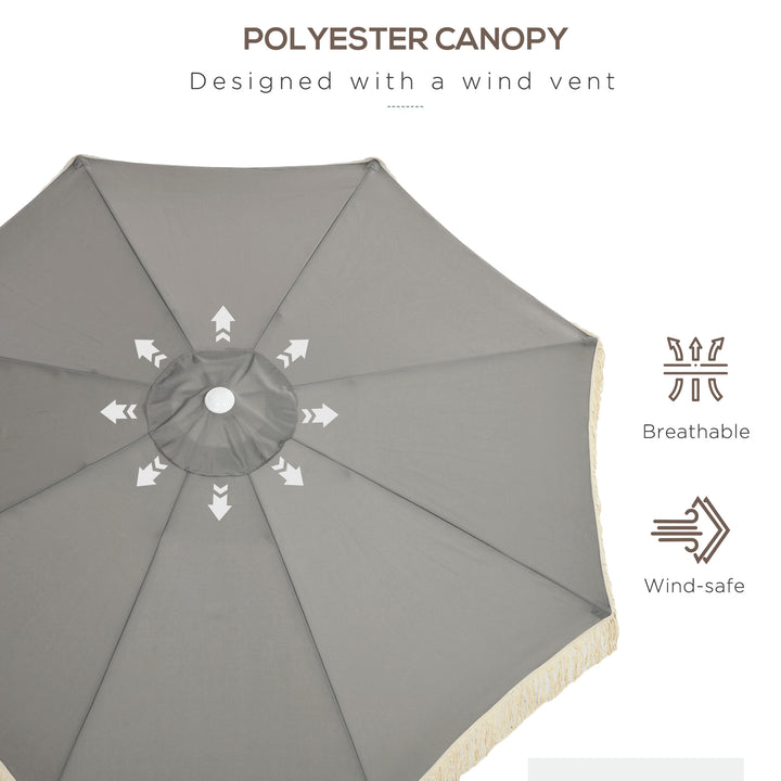 Outsunny 8.7 x 8.7 ft Outdoor Umbrella with Tilt, Vent, Patio Market Table Umbrella Parasol with Fringed Ruffles and Crank, Grey