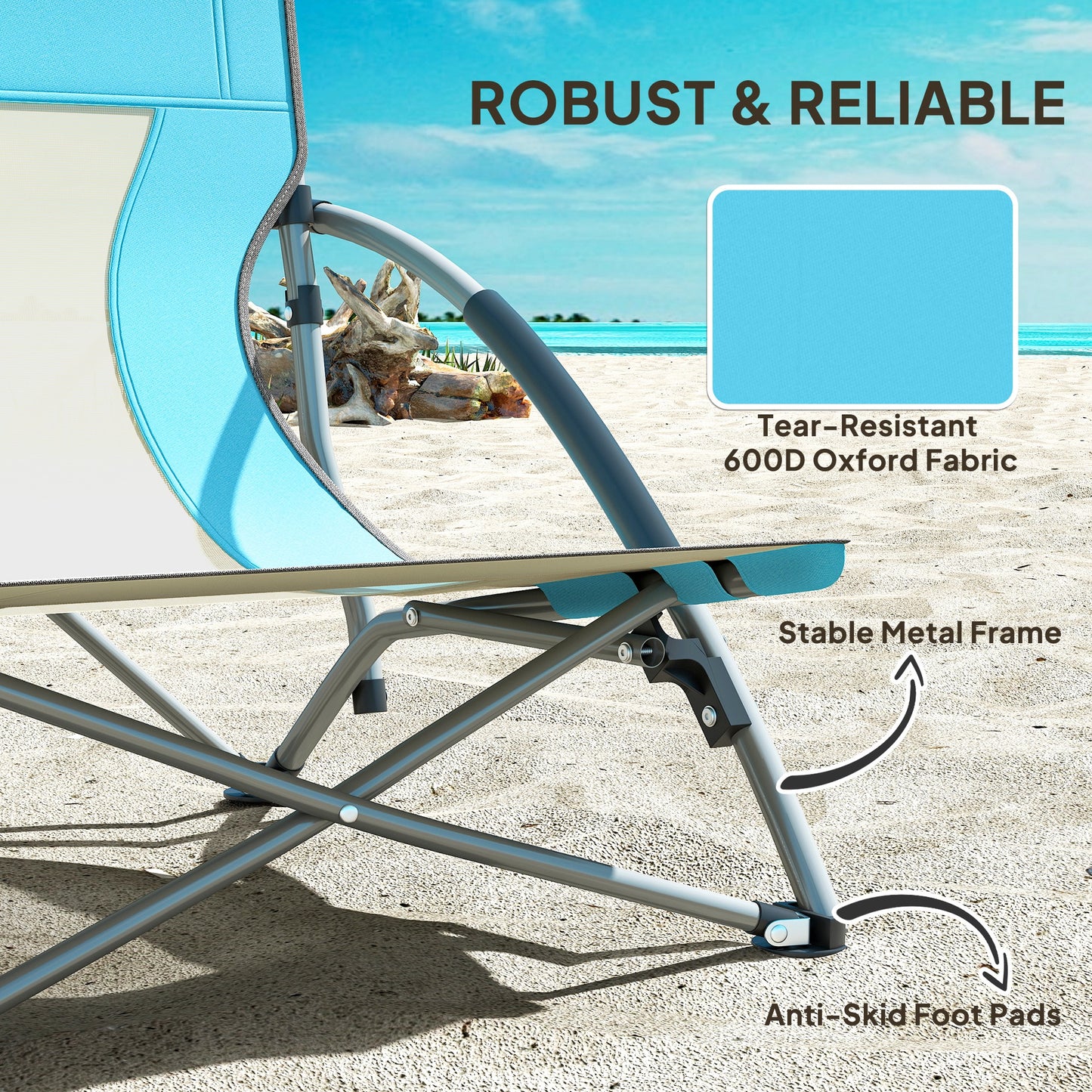 Outsunny Set of 2 Folding Beach Chairs with Mesh Back, Carry Bag and Cup Holder for Outdoor Camping Lawn, 22.8" x 21.7" x 24.4"