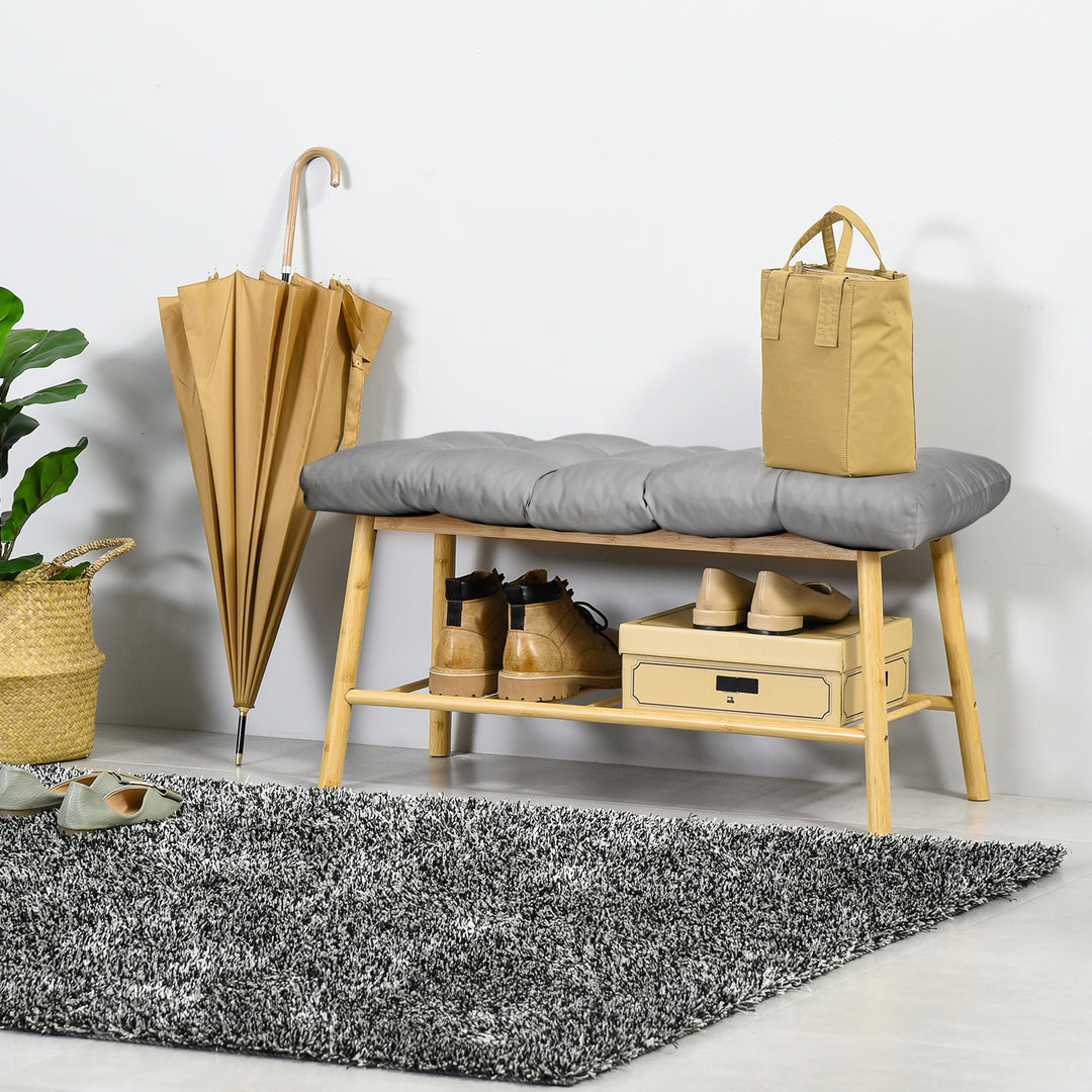 Outsunny Set of 2 Patio Bench Replacement Cushions, 2 Seater Outdoor Loveseat Cushion Seat Pad, 43" x 19" x 3", Grey