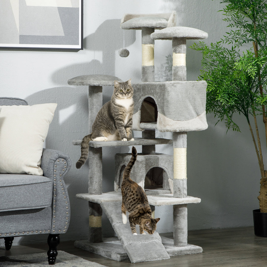 PawHut 53" Cat Tree Scratching Large Kitten Play House Multi-Level Activity Center Pet Furniture