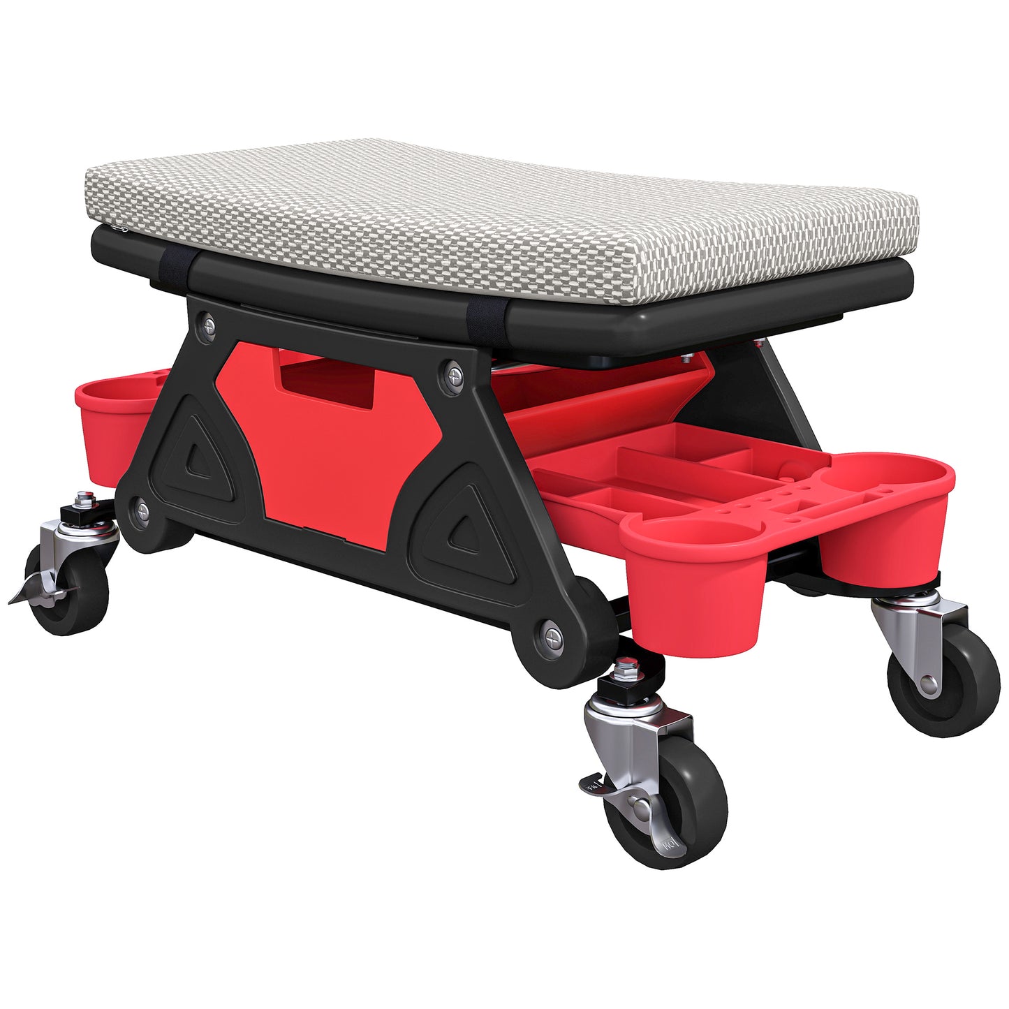 HOMCOM Rolling Garage Stool, 300 LBS Capacity Padded Mechanic Stool with 2.5" Wheels, Adjustable Height 15" -19.7", Red