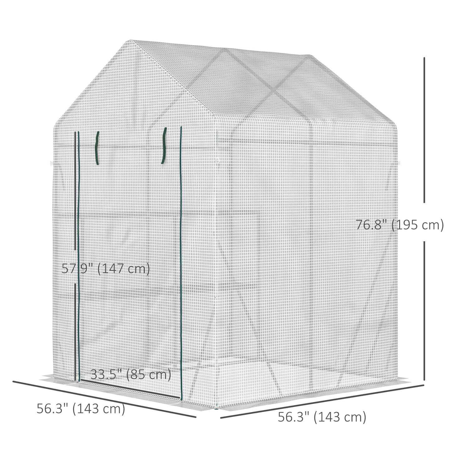 Outsunny 56" x 56" Walk-in Greenhouse Outdoor, Portable Gardening Plant Hot House with 2-Tier Shelf, Green