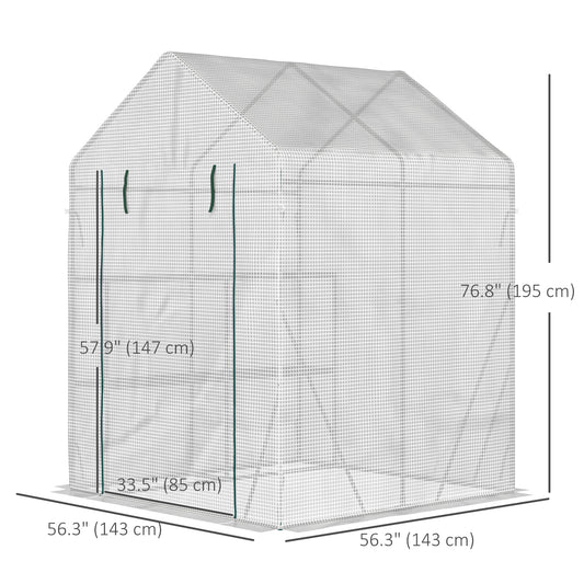 Outsunny 56" x 56" Walk-in Greenhouse Outdoor, Portable Gardening Plant Hot House with 2-Tier Shelf, Green