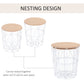 HOMCOM Nesting Coffee Tables Set of 2 with Metal Wire, Storage Basket, Round Side Table End Table for Living Room, Bedroom, White and Natural