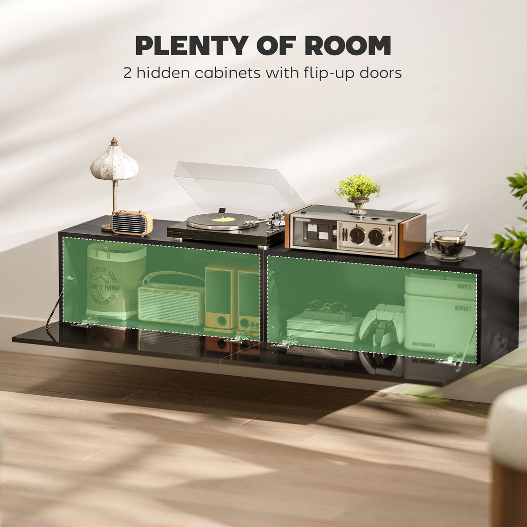 HOMCOM Floating TV Stand with Storage Cupboards for 45, 55, 65in TVs, Wall Mounted TV Console Entertainment Unit, White