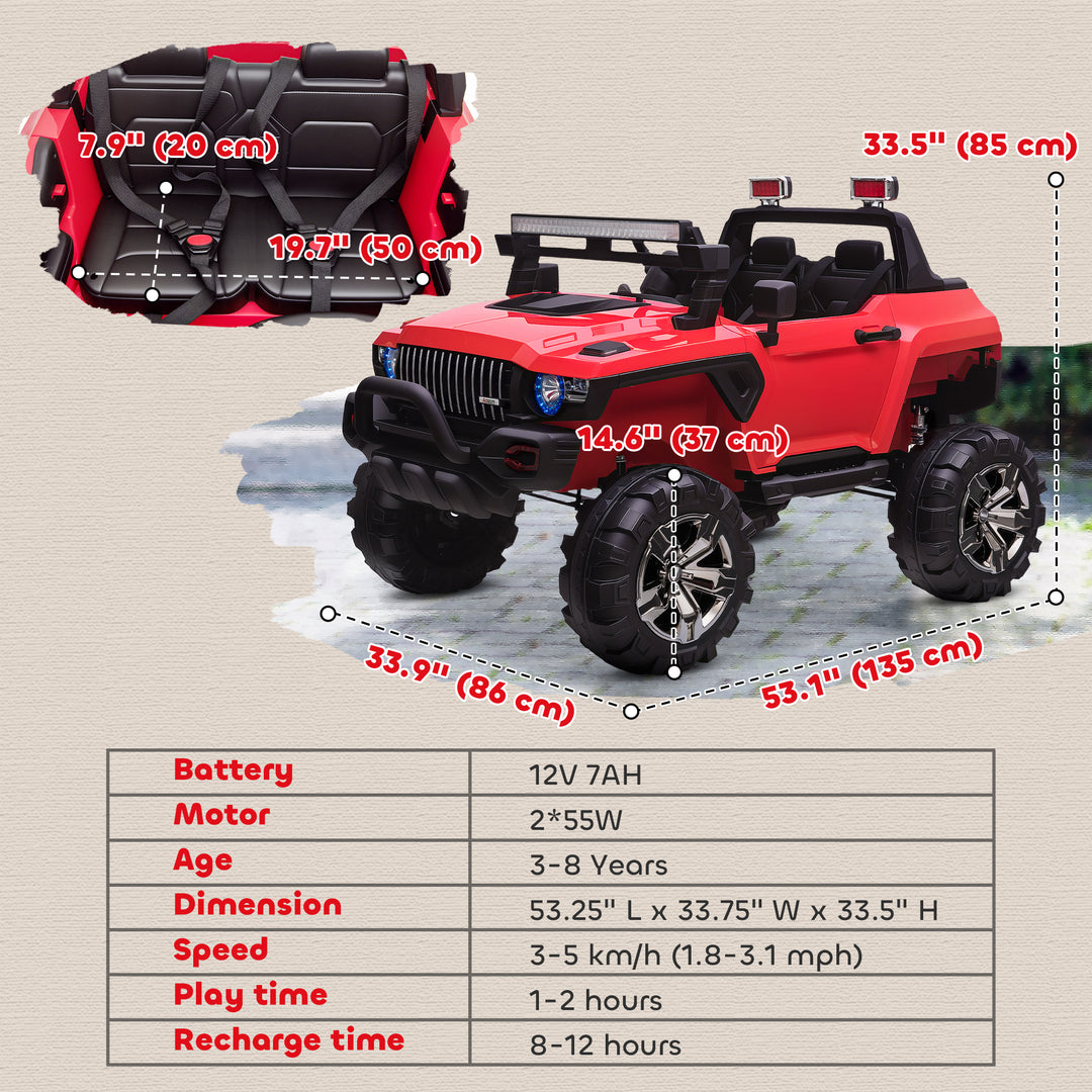 Aosom Kids 2 Seater Ride-On Car Police Truck Electric with LED Lights & MP3 for Kids White