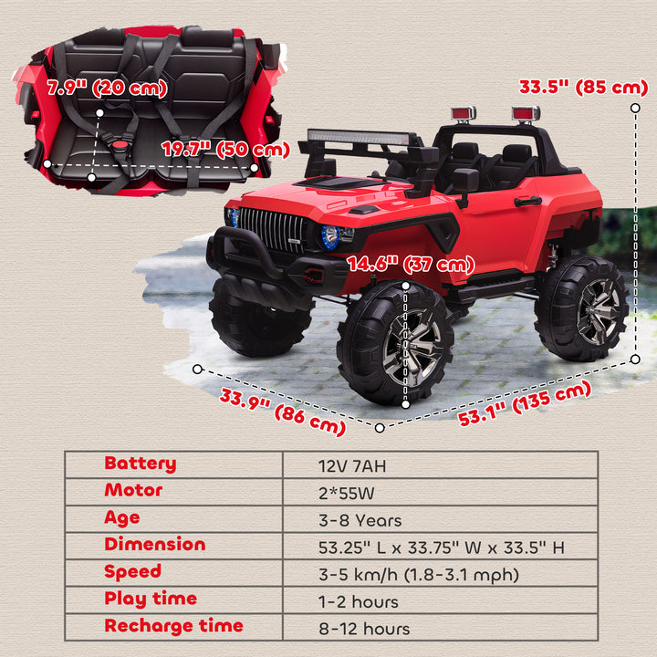 Aosom Kids 2 Seater Ride-On Car Police Truck Electric with LED Lights & MP3 for Kids White