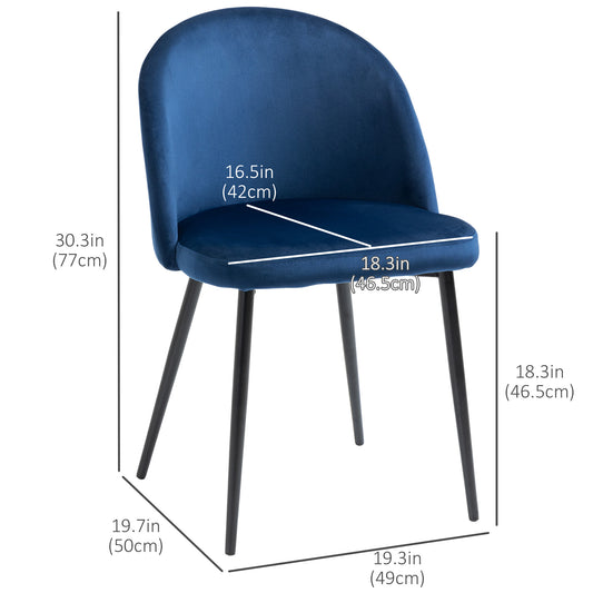 HOMCOM Modern Dining Chairs, Mid-Back Velvet-touch Upholstery Side Chair, Table Chair for Living Room, Dining Room, Dark Blue, Set of 4