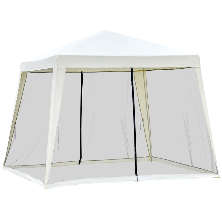 Outsunny 10x10ft Gazebo Tent Pop Up Canopy Tent Netting Patio Canopy Outdoor Party Activity Sun Shade Garden Sun Shelter w/ Mesh Screen Walls Beige