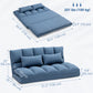 HOMCOM 51" Folding Floor Sofa, Foldable 2-Seater Lazy Sofa Sleeper Bed, Adjustable Linen Floor Couch with 9-position Backrest, 2 Pillows and Wide Seat for Living Room, Grey