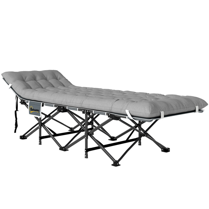 Outsunny 25.6" Wide Folding Bed, Camping Cot for Adults with Mattress, Carry Bag, Storage Pocket, Max Load 330 LBS, Light Grey