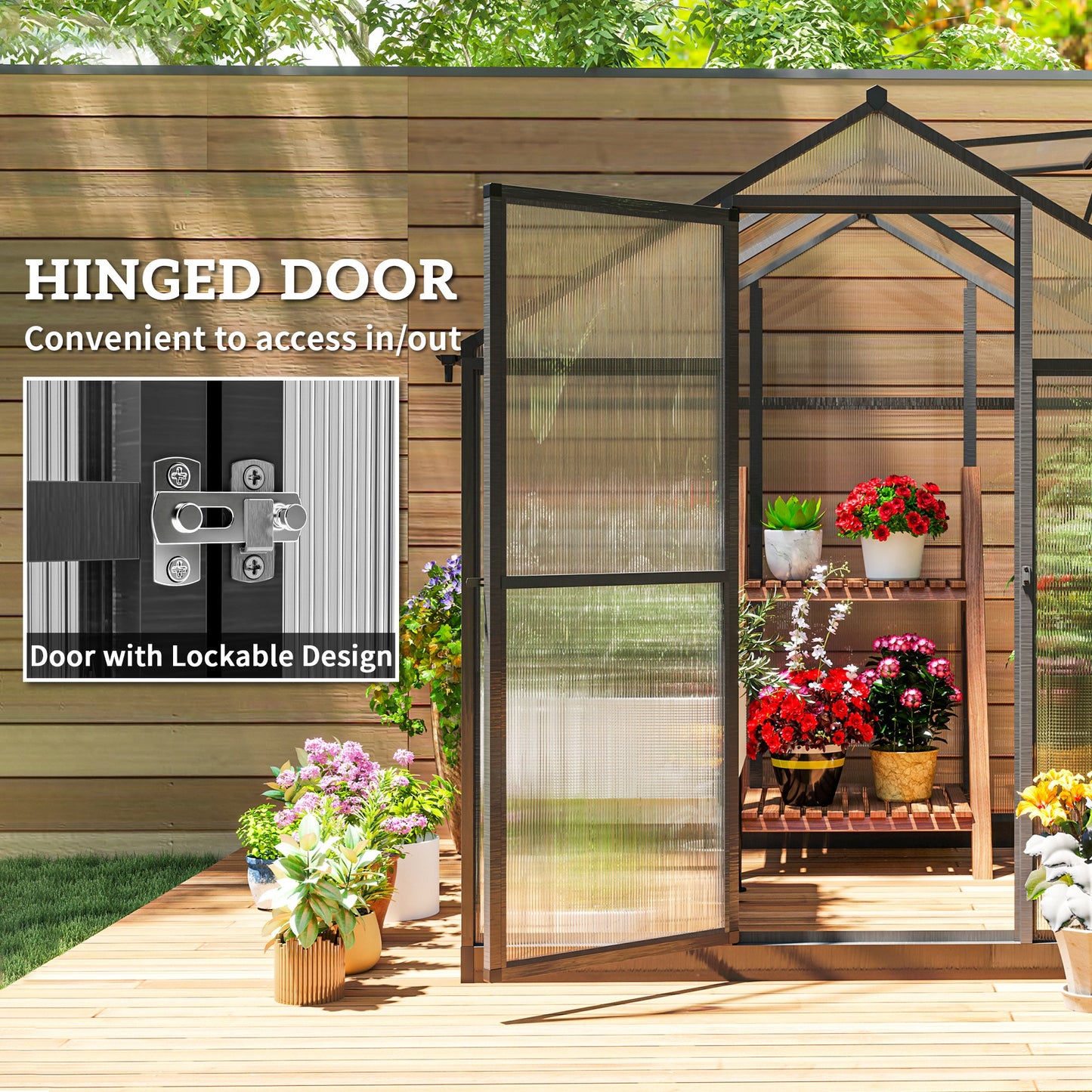 Outsunny 6' x 10' x 6.4' Walk-in Garden Greenhouse Polycarbonate Panels Plants Flower Growth Shed Cold Frame Outdoor Portable Warm House Aluminum Frame, Silver