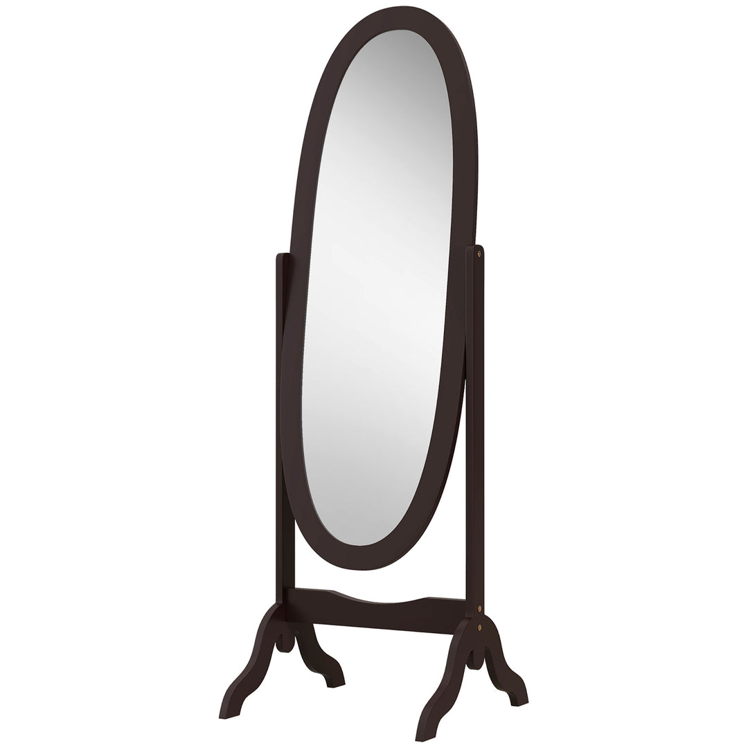 HOMCOM Floor Standing Mirror Full Length Mirror with Adjustable Angle Oval Frame for Dressing Room Bedroom Living Room White