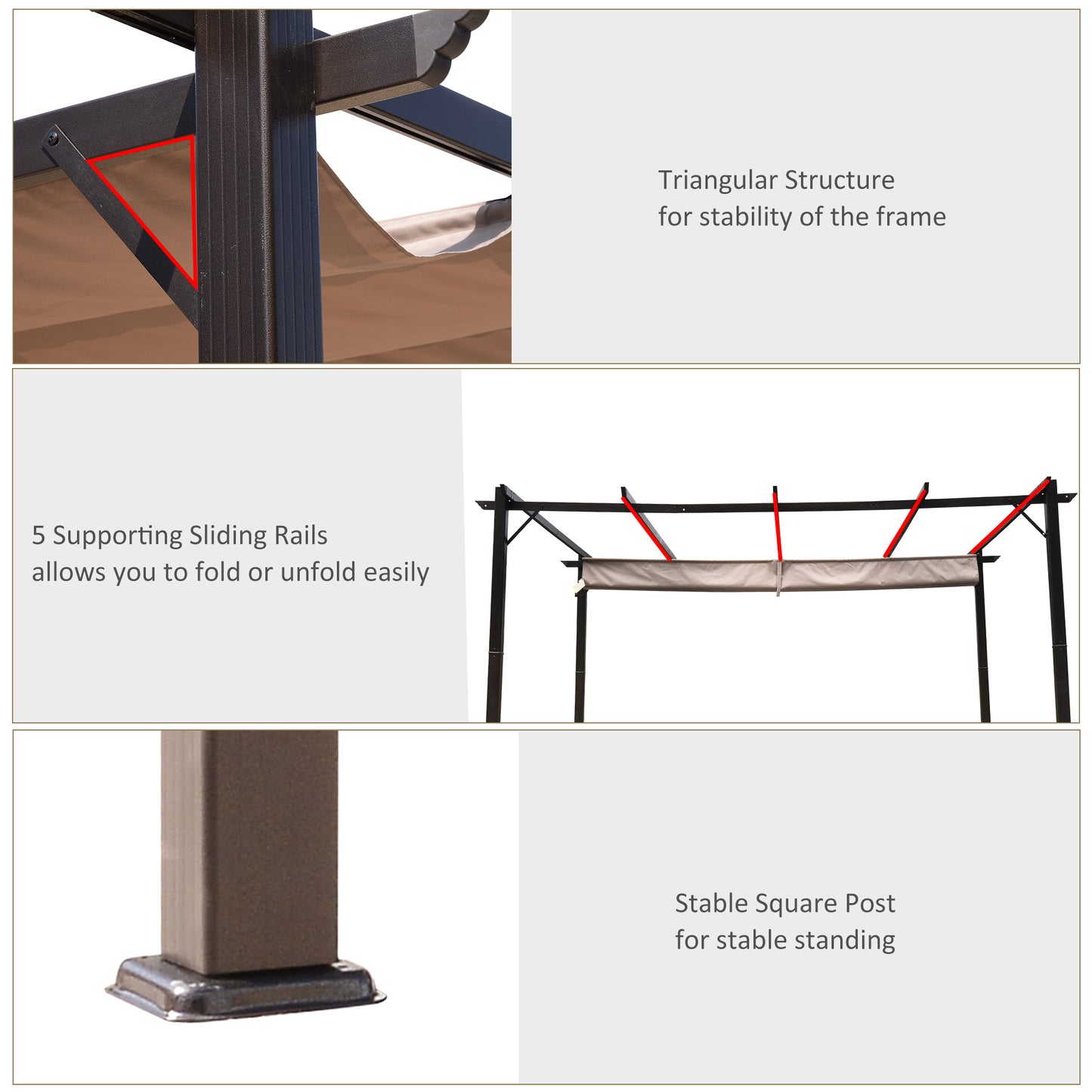 Outsunny 10' x 13' Aluminium Outdoor Pergola Gazebo Backyard Canopy Cover Square Sunshade Garden Grape Trellis Brown