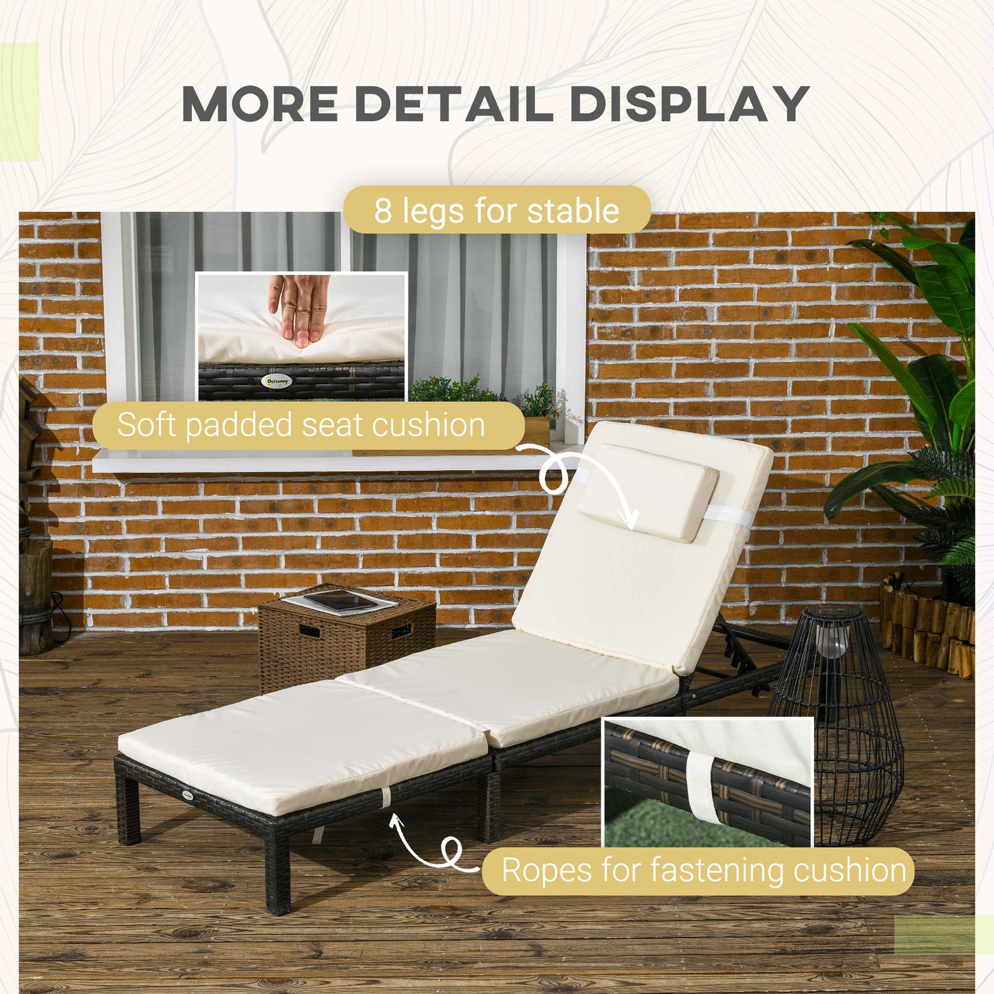 Outsunny Outdoor Lounger, Patio Lounger with 5-Level Adjustable Back, Headrest for Poolside, Garden, Backyard, Cream White