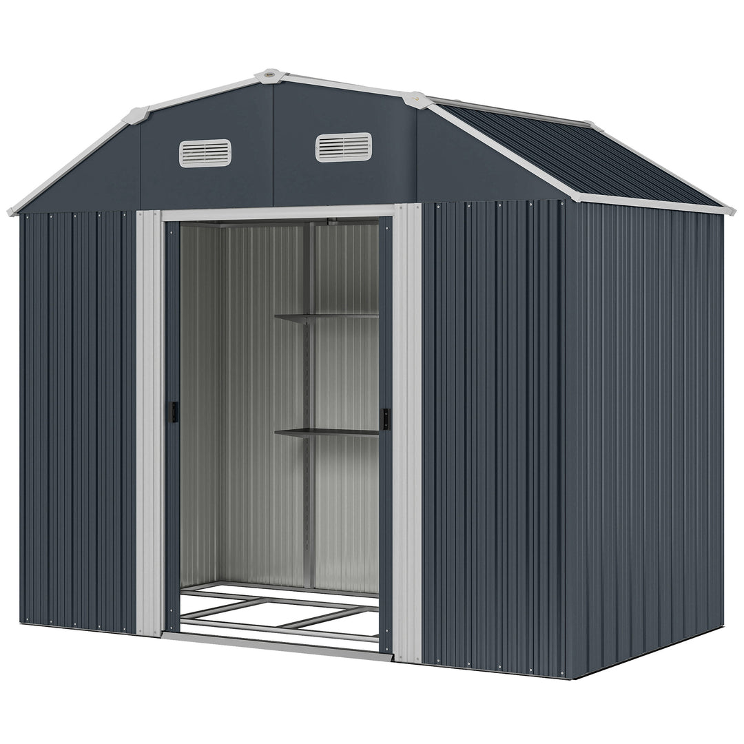 Outsunny 8' x 4' Galvanized Outdoor Storage Shed, Garden Shed with Adjustable Shelves, Double Sliding Doors and Vents