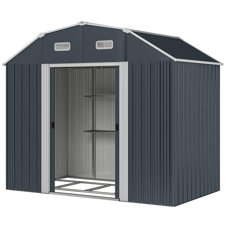 Outsunny 8' x 4' Galvanized Outdoor Storage Shed, Garden Shed with Adjustable Shelves, Double Sliding Doors and Vents