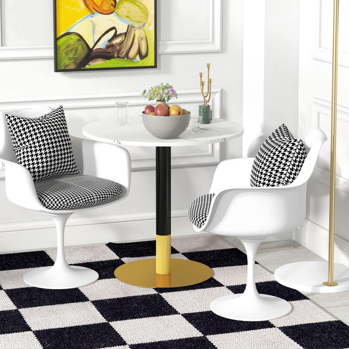 HOMCOM Round Dining Table, Modern Dining Room Table with Faux Marble Top, Steel Base, Space Saving Small Kitchen Table, Black