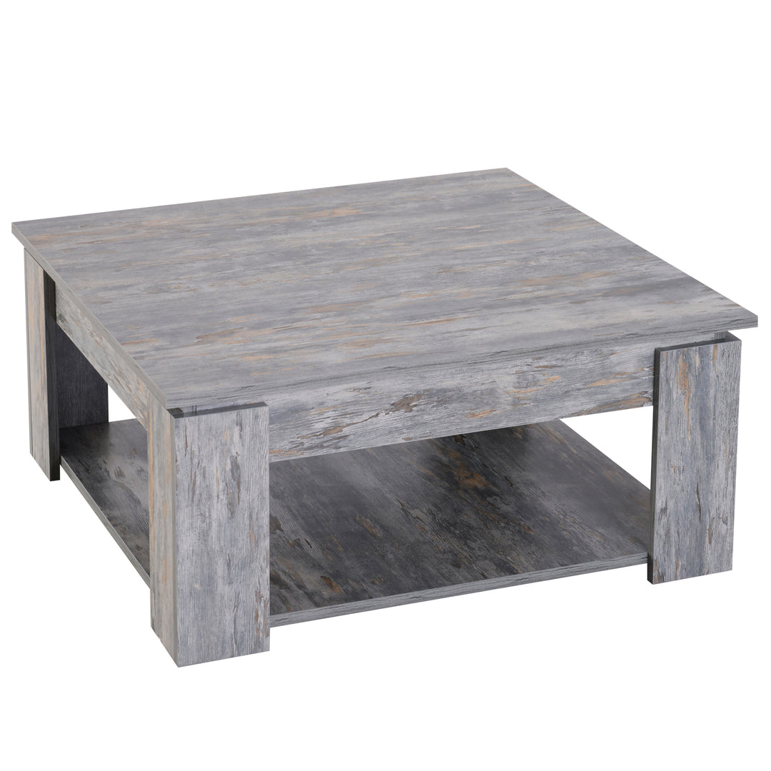 HOMCOM Modern Coffee Table with Storage Shelf, Square  Cocktail Table, Center Table for Living Room, Grey