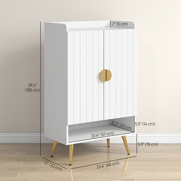 HOMCOM Entryway Shoe Storage Cabinet, Narrow Shoe Cabinet with Adjustable Shelves and Open Shelf for 15 Pairs of Shoes, Grey