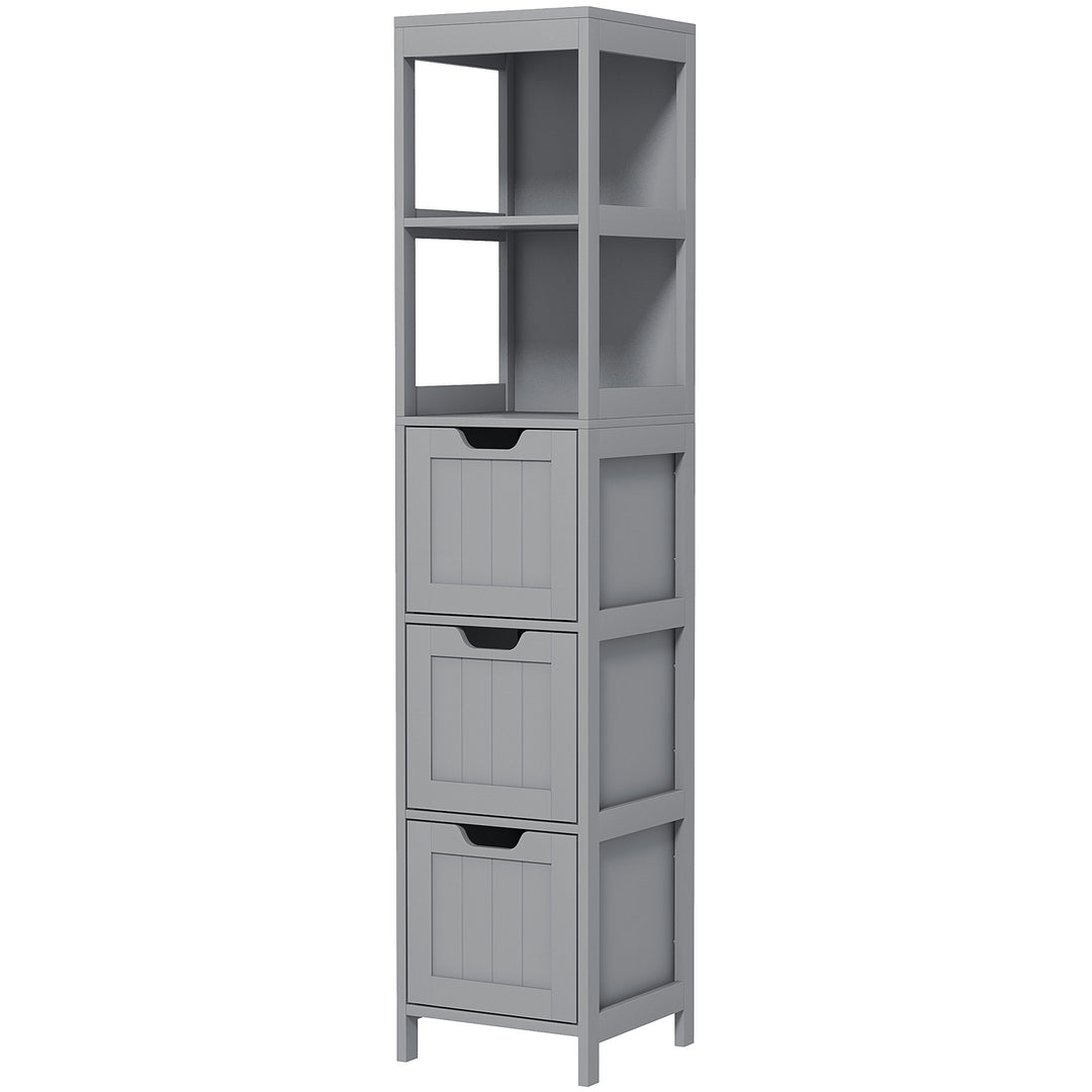 kleankin Narrow Bathroom Cabinet with 3 Drawers and 2 Tier Shelf, Tall Cupboard Freestanding Linen Tower, White