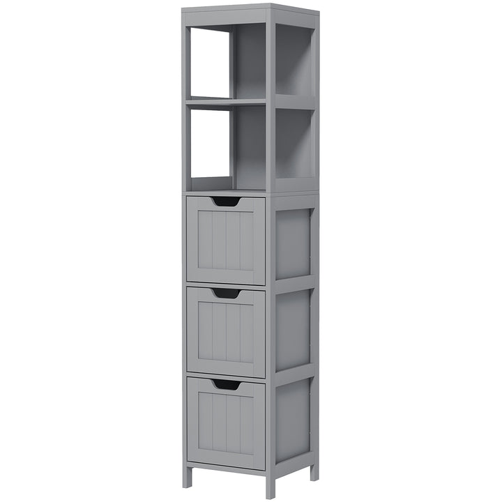kleankin Narrow Bathroom Cabinet with 3 Drawers and 2 Tier Shelf, Tall Cupboard Freestanding Linen Tower, White