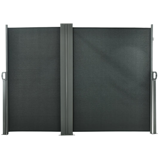 Outsunny Double Retractable Side Awning, 236" x 63" Outdoor Privacy Wall, Patio Screen for Garden, Balcony, Backyard, Grey