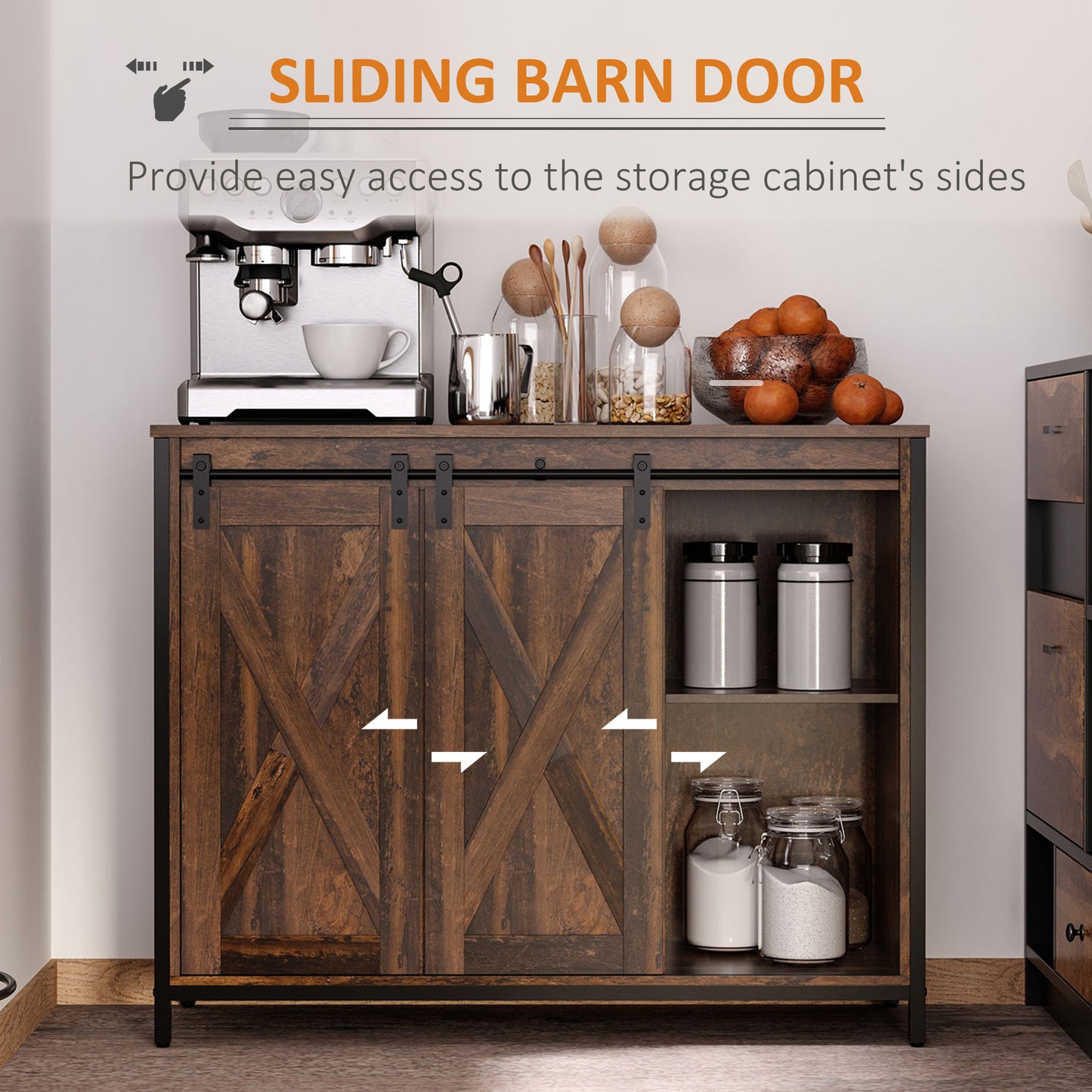HOMCOM Industrial Sideboard Buffet Storage Cabinet Cupboard with 2 Doors, 3 Drawers and Shelves for Dining Room, Living Room, Brown