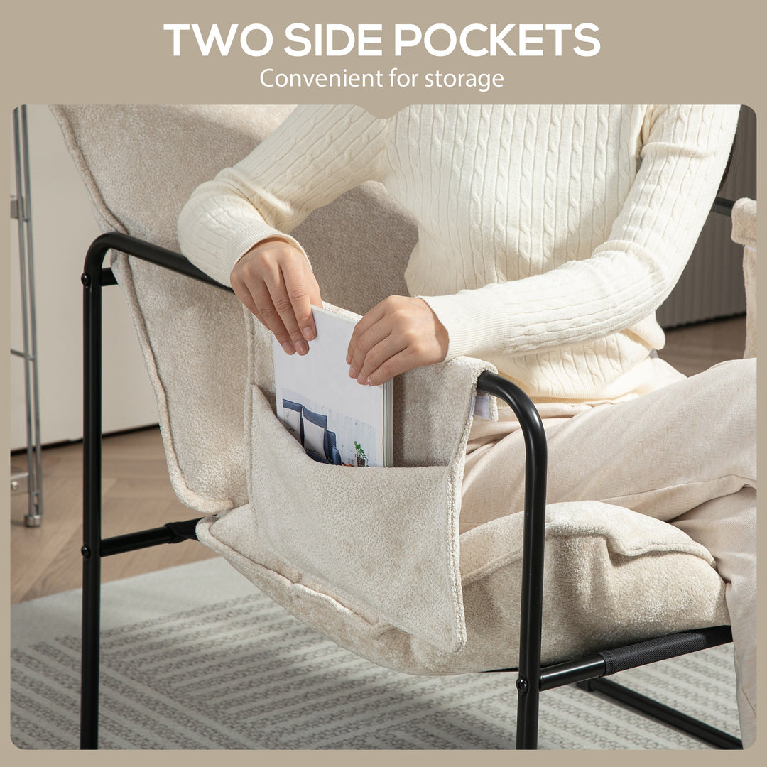 HOMCOM Modern Accent Chair, Upholstered Armchair with Side Pockets and Steel Frame, Comfy Reading Chair for Bedroom, Grey