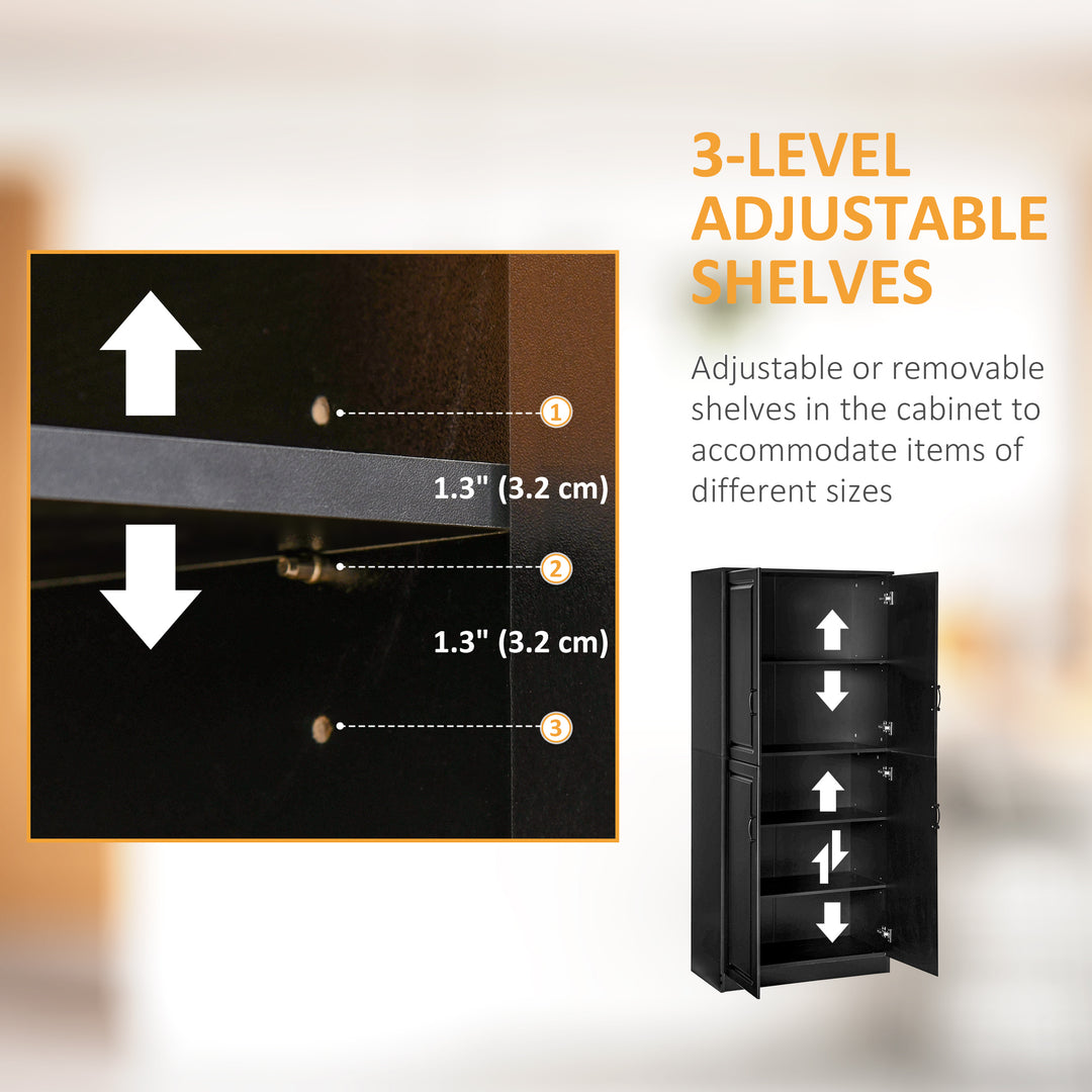 HOMCOM 71" Freestanding Kitchen Pantry Cabinet, Storage Cabinet with 4 Hinged Doors and Adjustable Shelves, White