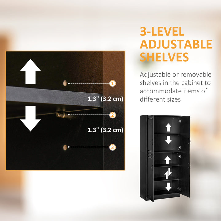 HOMCOM 71" Freestanding Kitchen Pantry Cabinet, Storage Cabinet with 4 Hinged Doors and Adjustable Shelves, White