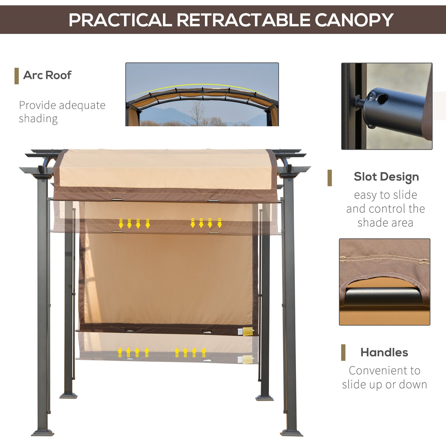 Outsunny 10' x 8' Outdoor Retractable Canopy Pergola Steel Frame Patio Pergola Shelter Sun Shade with Arc Roof, Beige