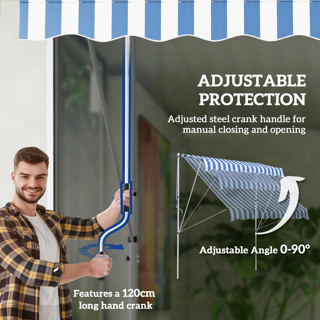 Outsunny 6.6'x5' Manual Retractable Patio Awning Window Door Sun Shade Deck Canopy Shelter Water Resistant UV Protector Blue