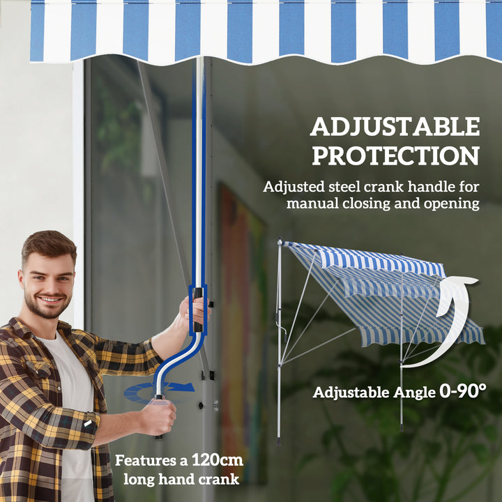 Outsunny 6.6'x5' Manual Retractable Patio Awning Window Door Sun Shade Deck Canopy Shelter Water Resistant UV Protector Blue