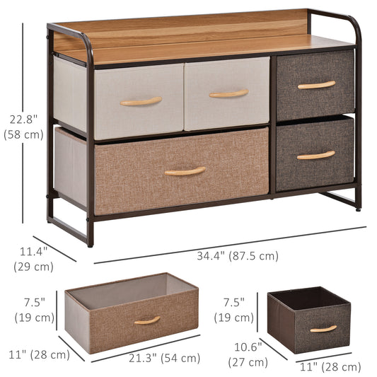 HOMCOM 5-Bin Dresser Storage Tower Cabinet Organizer Unit, Easy Pull Fabric Bins with Metal Frame for Bedroom