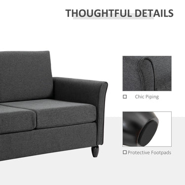 HOMCOM 2-Seat Sofa Two-Seater Couch with Armrests and Wood Legs for Living Room, Bedroom, Dark Grey