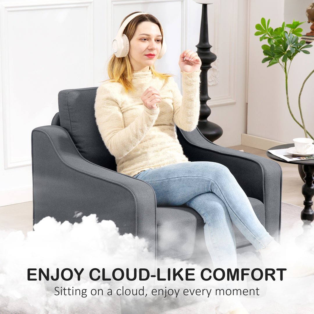 HOMCOM Armchair, Modern Accent Chair with Pocket Spring, Linen Upholstered, Thick Padded, Charcoal Grey