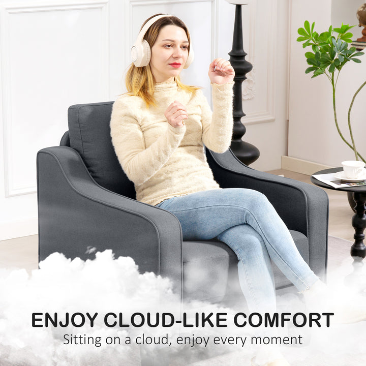 HOMCOM Armchair, Modern Accent Chair with Pocket Spring, Linen Upholstered, Thick Padded, Charcoal Grey