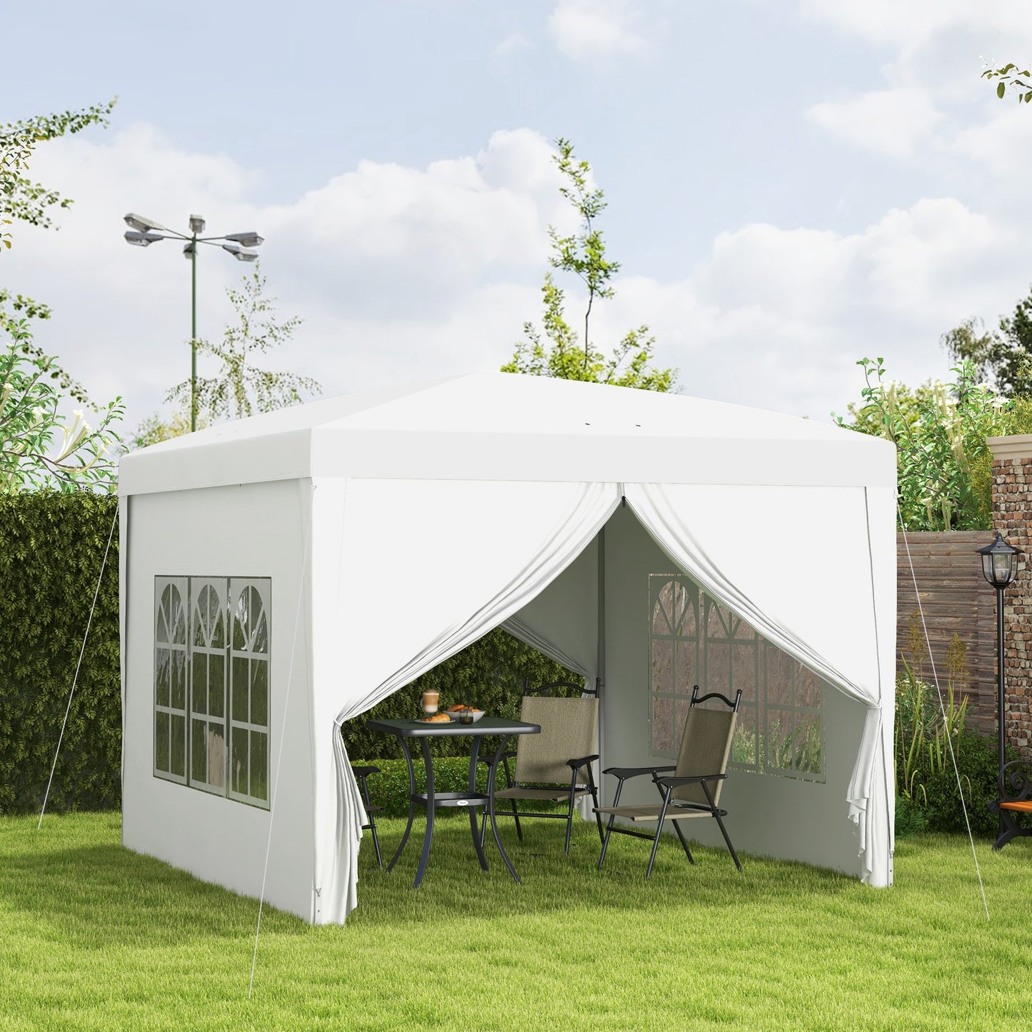 Outsunny 9.7' x 9.7' Outdoor Pop Up Party Tent Wedding Gazebo Canopy with Carrying Bag (White)
