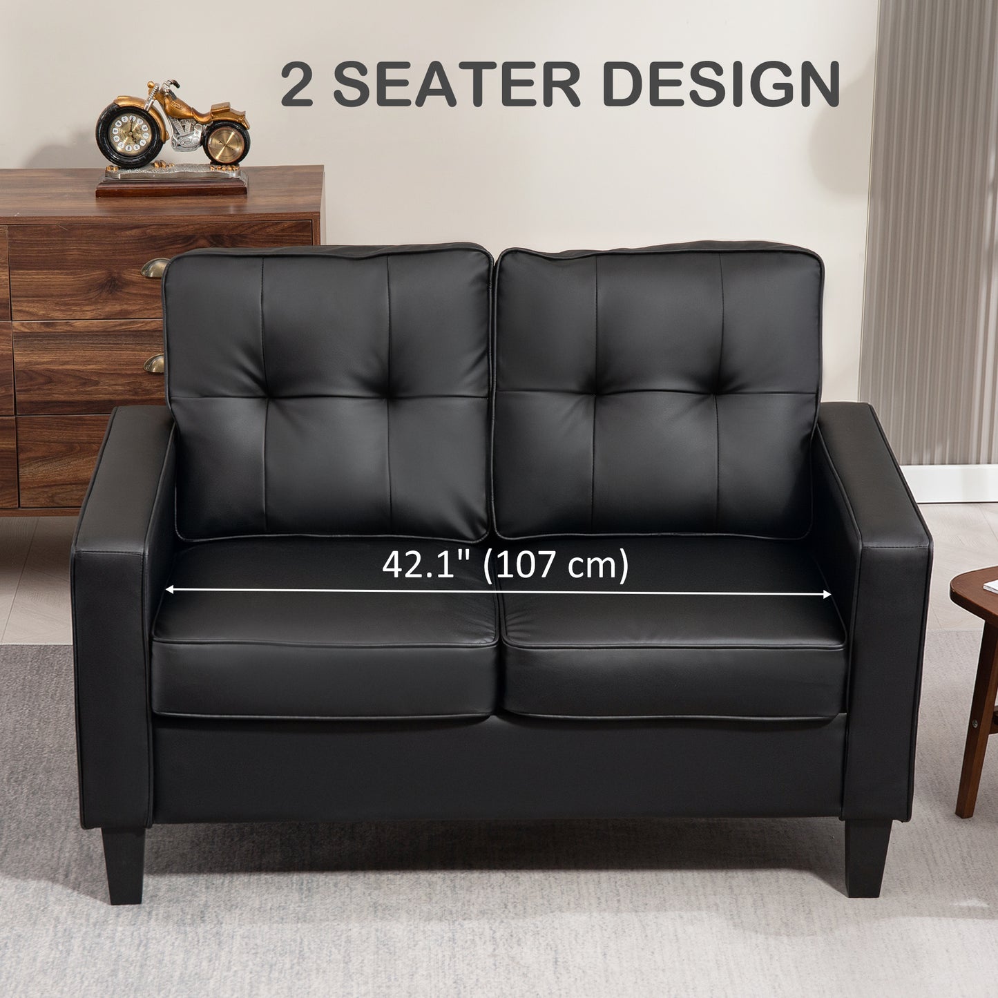 HOMCOM 51" PU Leather Loveseat, Upholstered Double Sofa Couch with Armrests, Tufted Backrest, Pocket Spring and Sponge Padded Cushion for Living Room, Bedroom, Home Office, Brown
