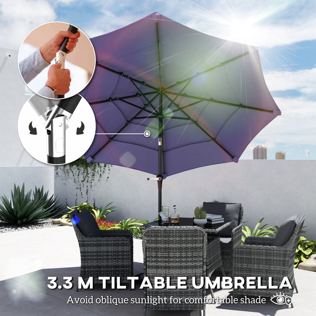 Outsunny 10.7FT Patio Umbrella with 8 Ribs, Crank, Push Button Tilt, Air Vents, for Backyard, Deck and Lawn, Purple