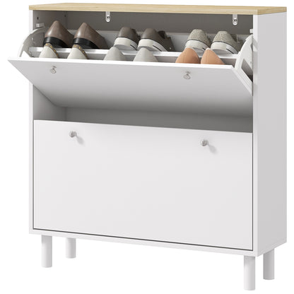 HOMCOM 2 Drawers Shoe Storage Cabinet with Adjustable Shelves for 16 Pairs of Shoes, White