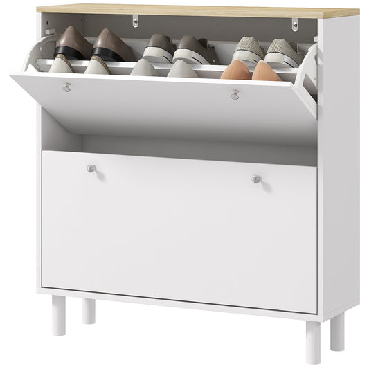 HOMCOM 2 Drawers Shoe Storage Cabinet with Adjustable Shelves for 16 Pairs of Shoes, White