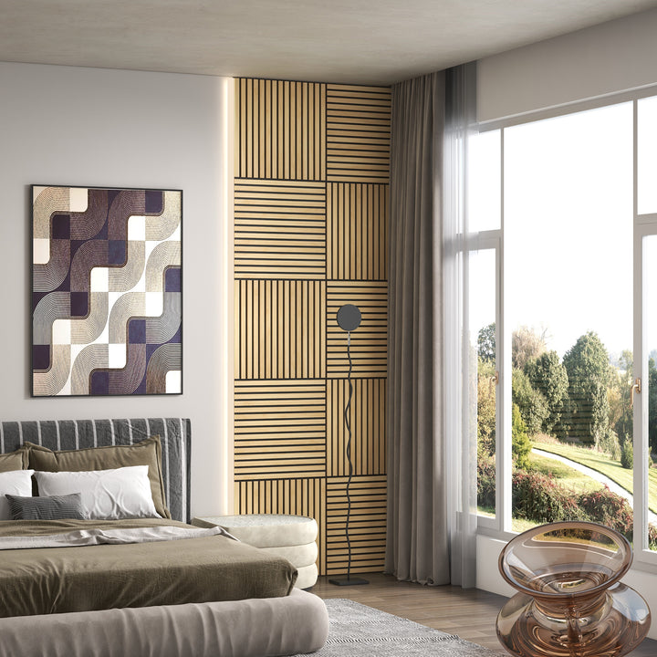 HOMCOM 24"x24" Wood Panels for Wall, 4 Pack Acoustic Panels, Sound Absorbing Slat Wall For Interior Wall Decor, Home, Grey