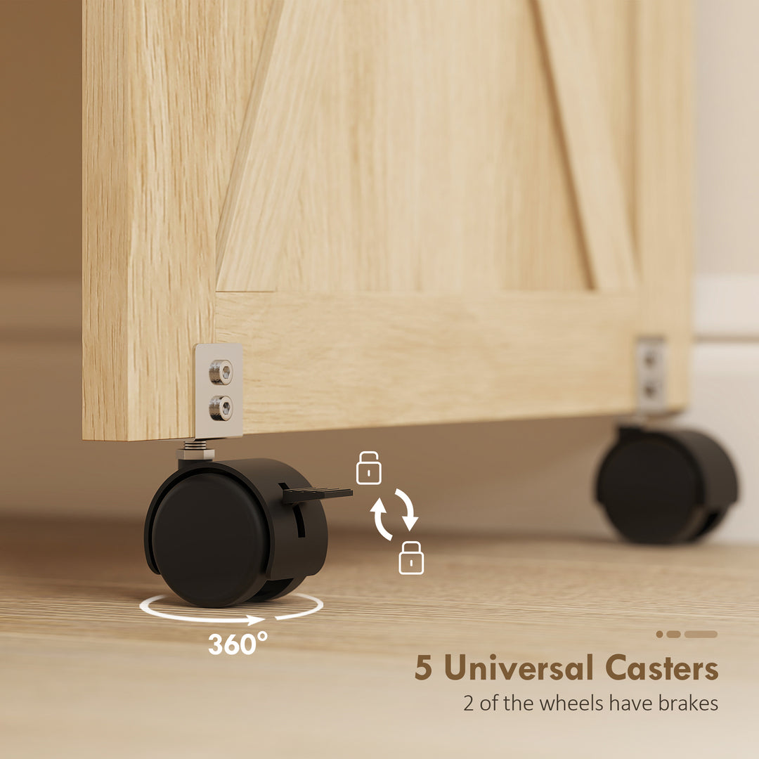 HOMCOM Sewing Machine Table on Wheels, Folding Craft Table with 2 Bins, Storage Shelf, 18 Pegs, Lockable Wheels, Brown